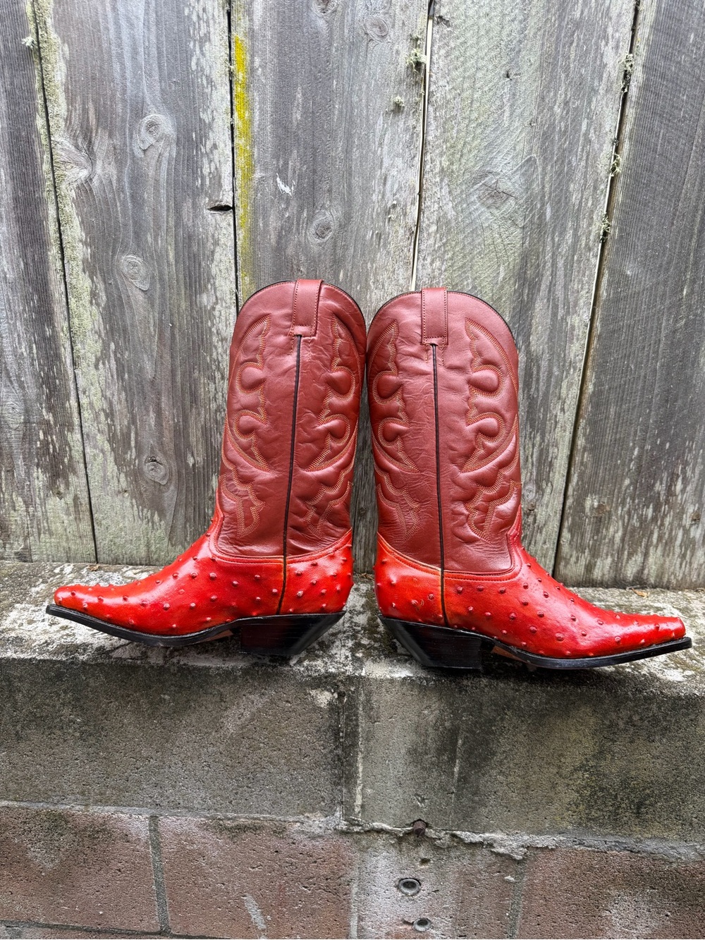 Orange Red Cowboy boots unisex pointy toe brand new w/walking heel.